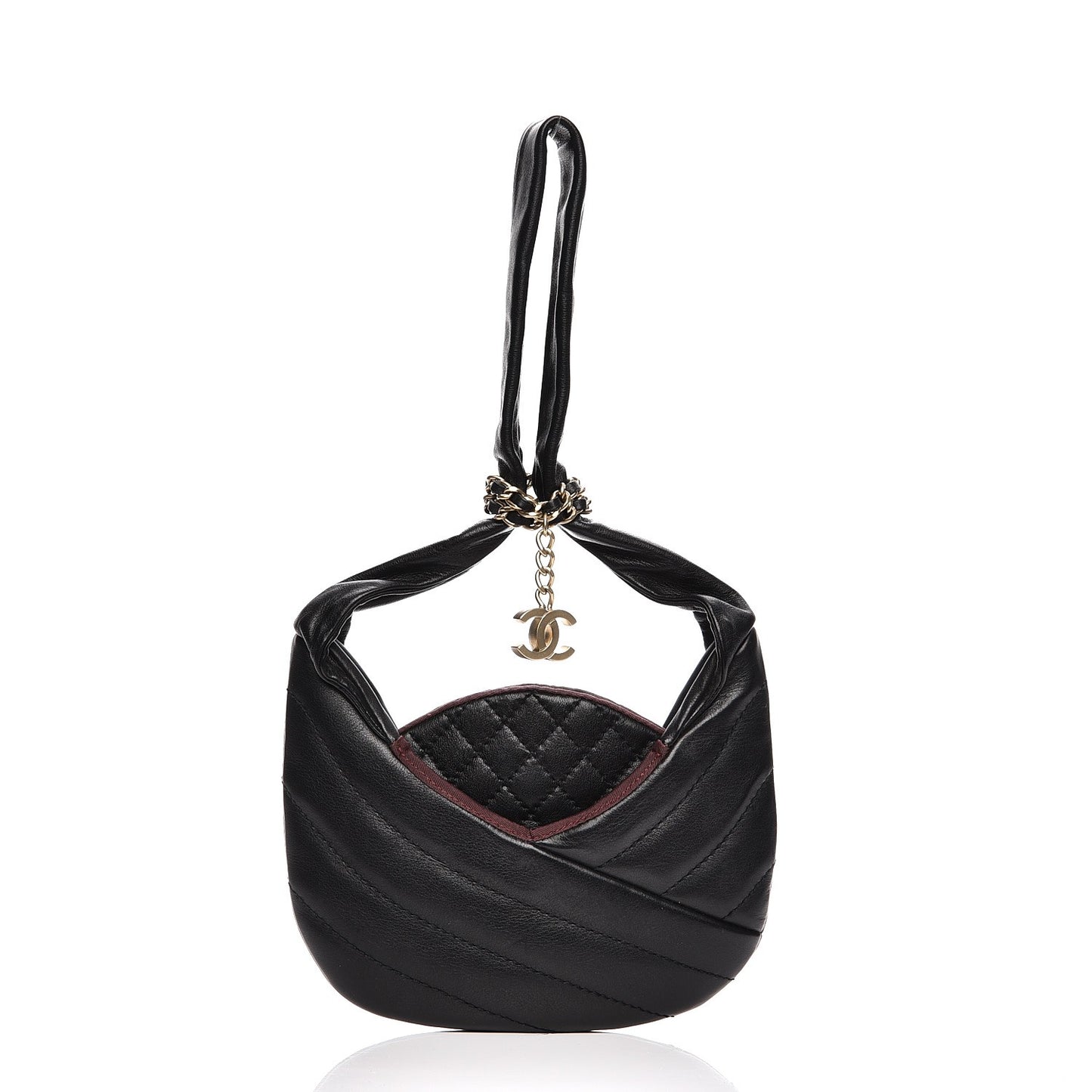 Calfskin Quilted Small Chain Evening Bag Black