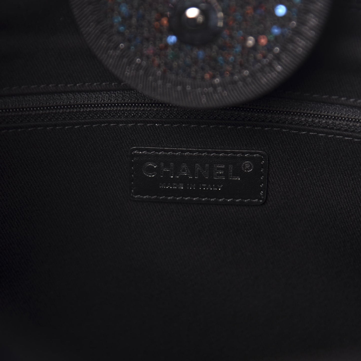 Calfskin Sequin Medium Deauville Tote Black