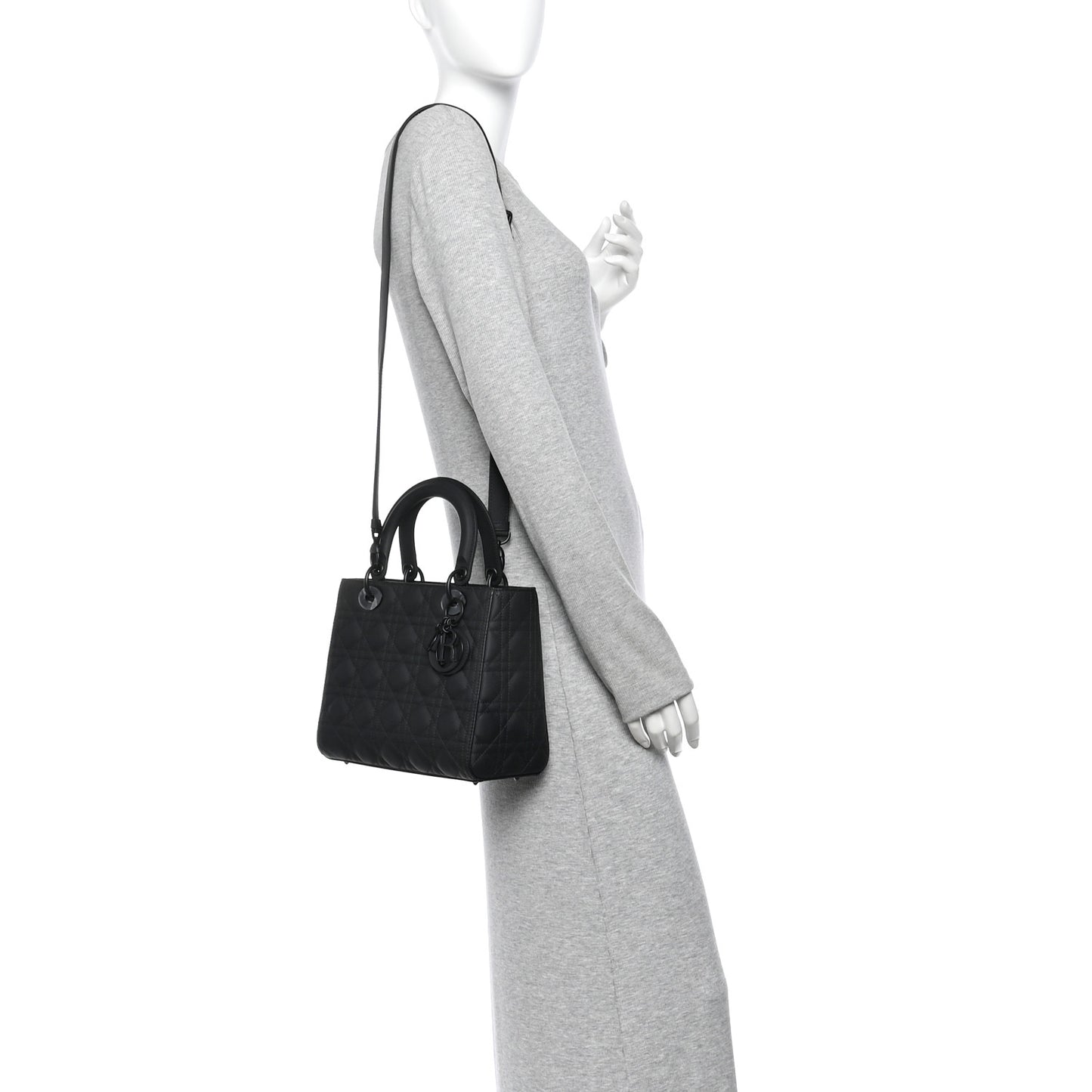 Ultra Matte Calfskin Cannage Medium Lady Dior Black