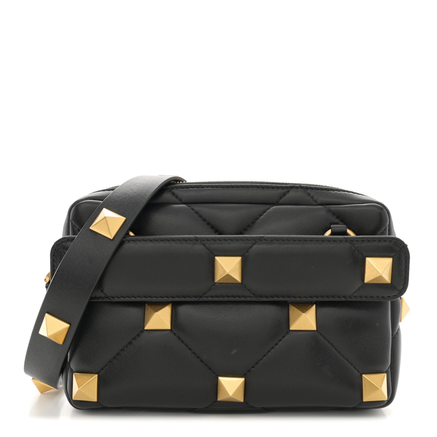 Nappa Roman Stud Crossbody Black