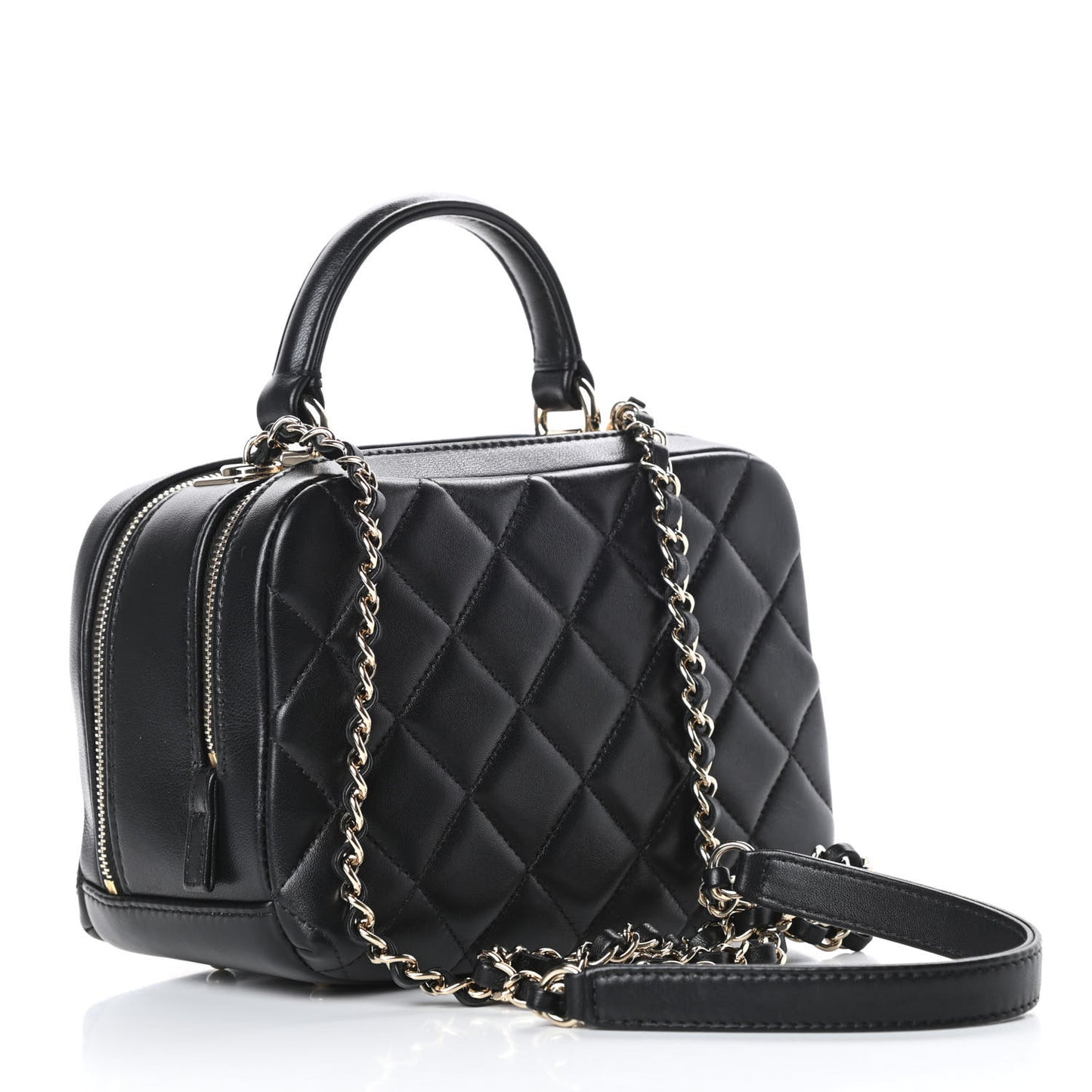 Lambskin Quilted Small Trendy CC Bowling Bag Black