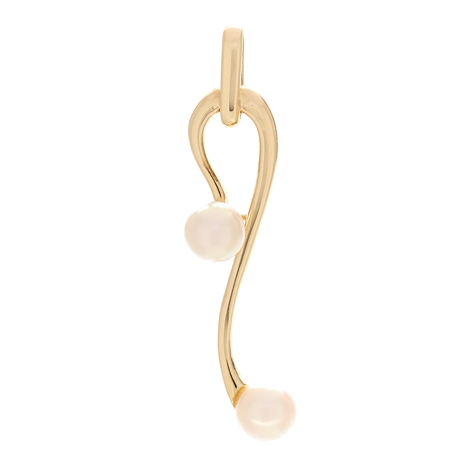 Mikimoto 14K Yellow Gold Akoya Cultured Pearl 4mm Double Drop Pendant 1 of 3