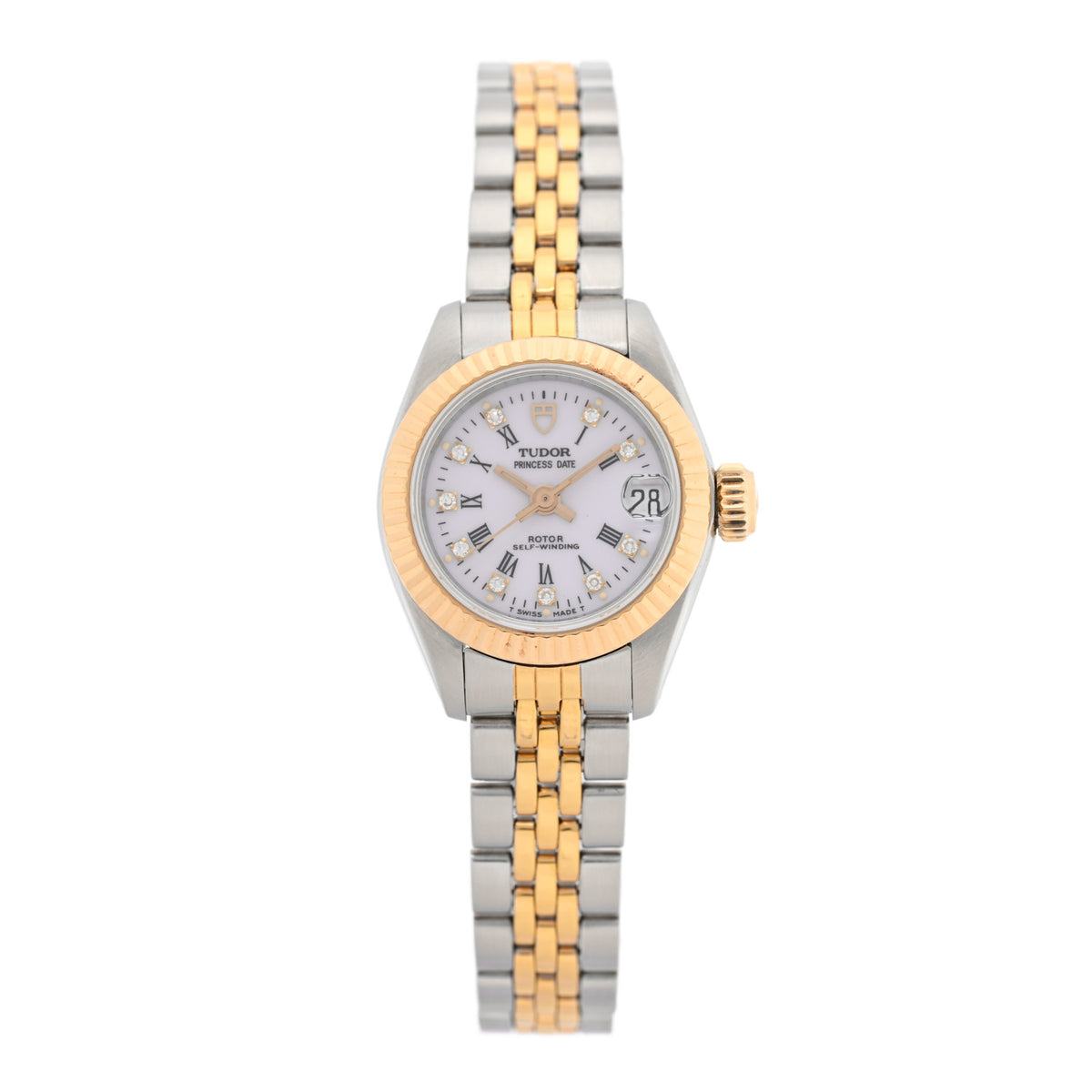 TUDOR Stainless Steel 18K Yellow Gold Diamond 23mm Princess Date Automatic Watch White 92513 1 of 4