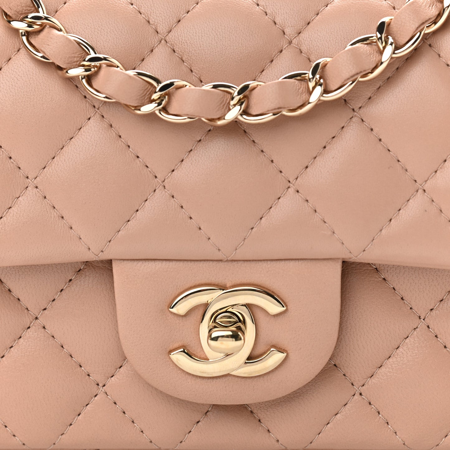 Lambskin Quilted Mini Rectangular Flap Beige