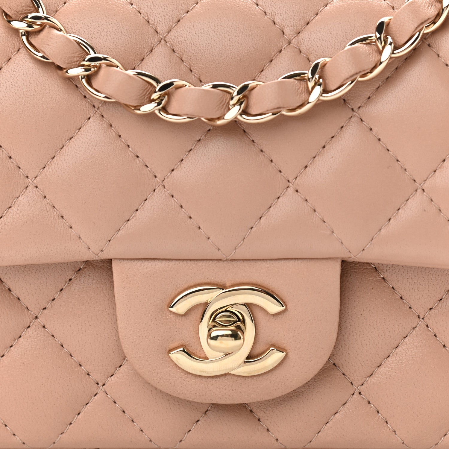 Chanel Lambskin Quilted Mini Rectangular Flap Beige 8 of 11