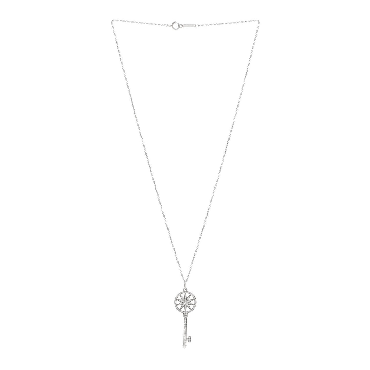 Platinum Diamond Star Key Pendant Necklace