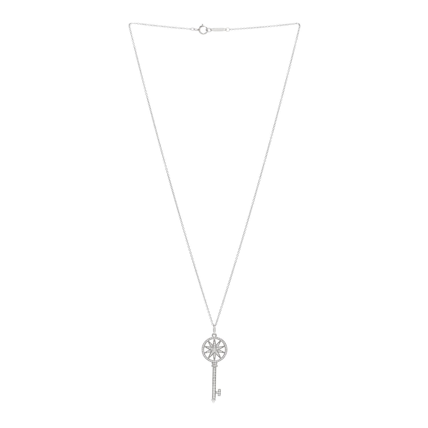 Tiffany Platinum Diamond Star Key Pendant Necklace 3 of 5