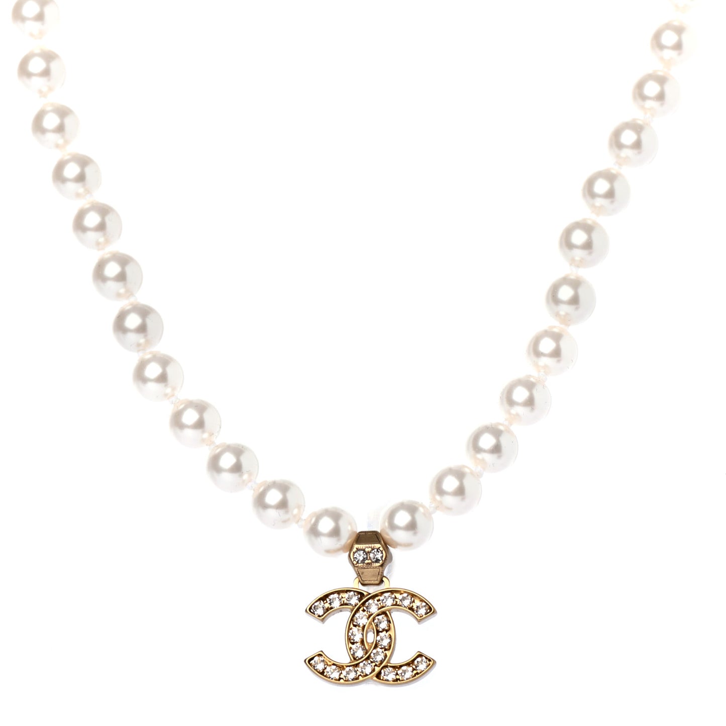 Pearl Crystal CC Short Necklace Gold