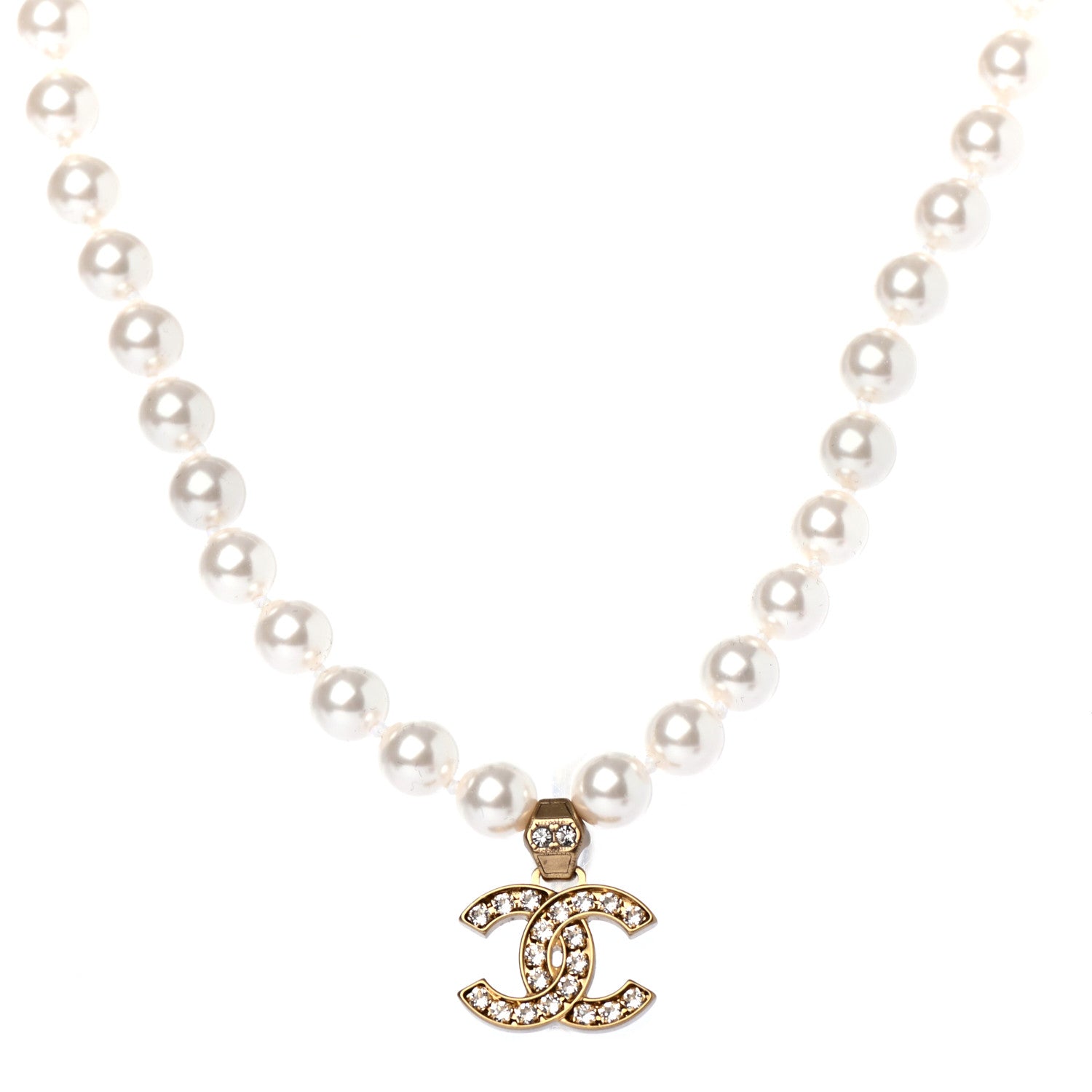 Chanel Pearl Crystal CC Short Necklace Gold 1 of 4