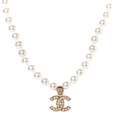 Chanel Pearl Crystal CC Short Necklace Gold 1 of 4
