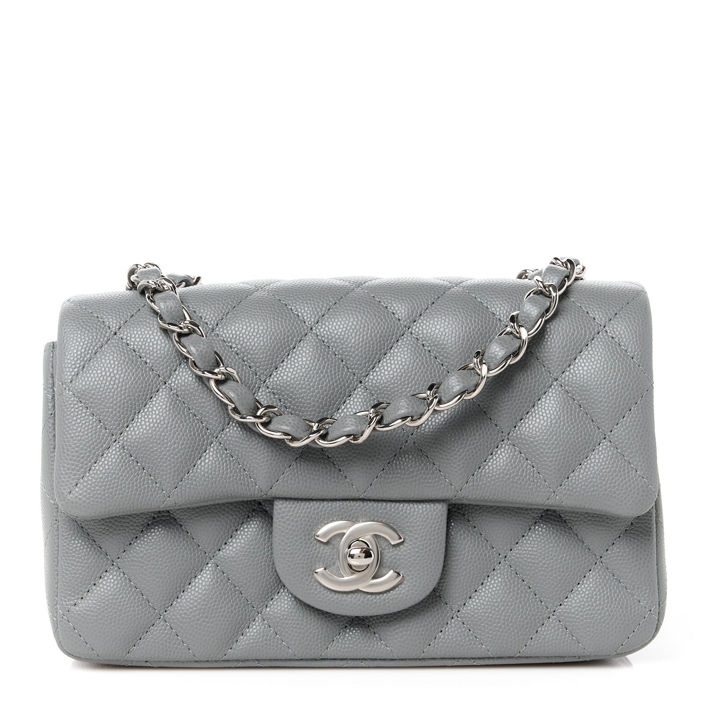 Caviar Quilted Mini Rectangular Flap Grey