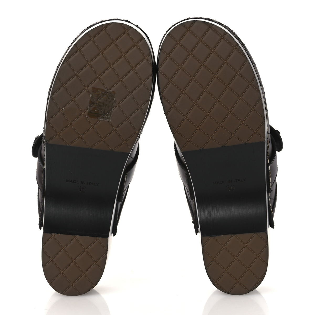 Calfskin CC Turn Lock Clogs 36 Dark Brown