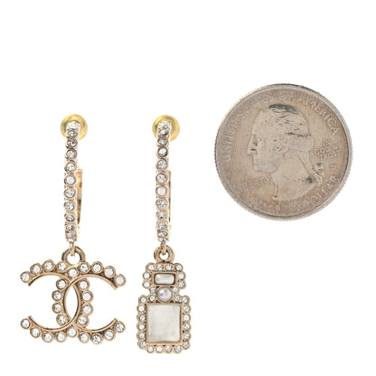 Chanel Crystal Pearl CC Perfume Bottle Drop Hoop Earrings Gold 2 of 4