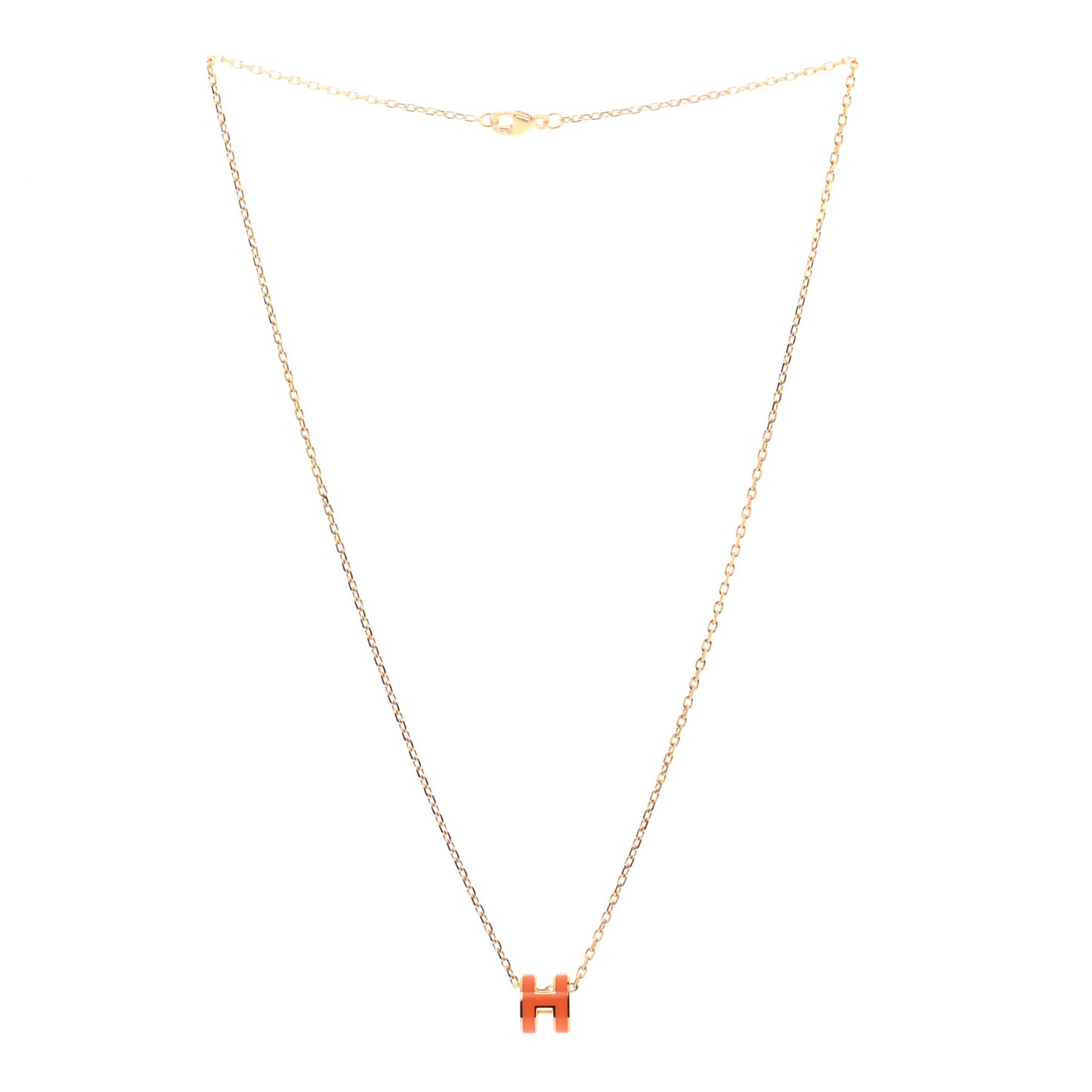Lacquered Gold Mini Pop H Pendant Necklace Orange