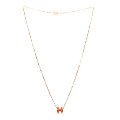 Hermes Lacquered Gold Mini Pop H Pendant Necklace Orange 3 of 6