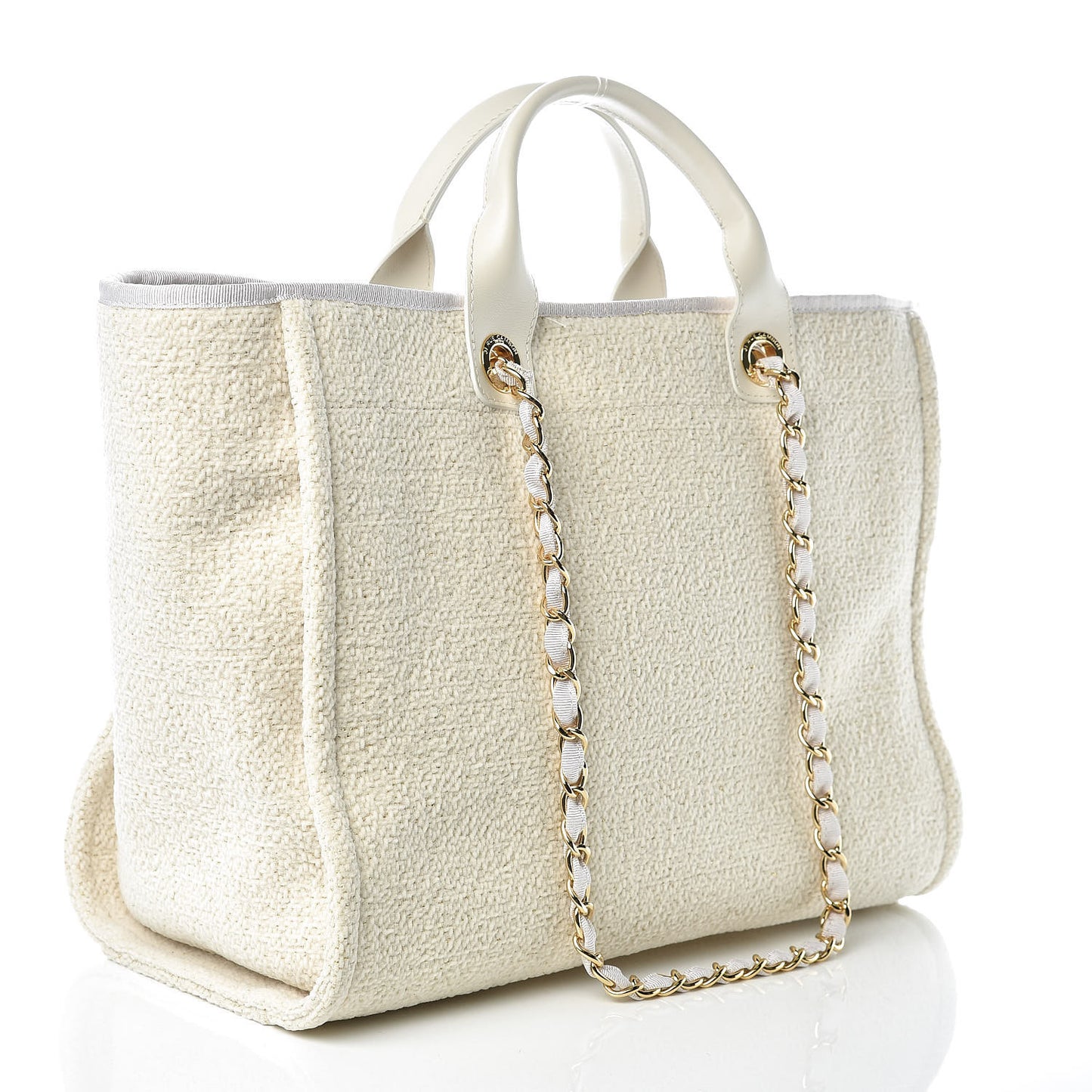 Lurex Boucle Medium Deauville Tote White