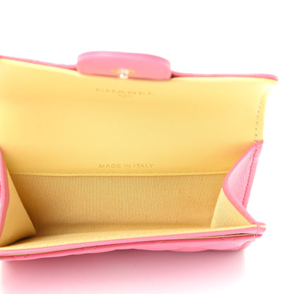 Chanel Lambskin Quilted Flap Card Holder Wallet Pink Yellow 5 of 9