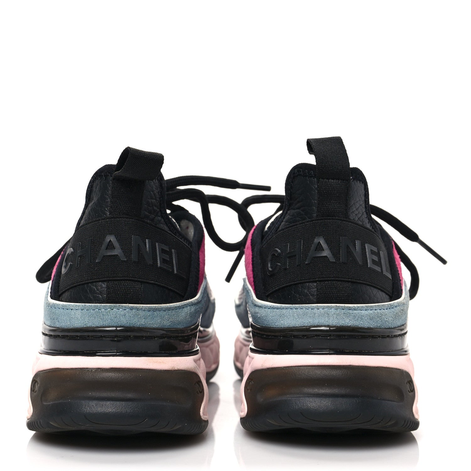 Chanel Fabric Suede CC Sneakers 37.5 Blue Beige Pink 5 of 8