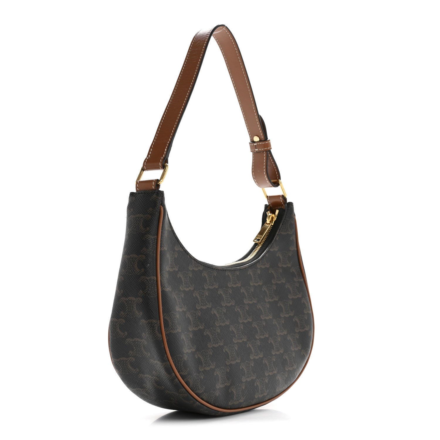 Celine Triomphe Canvas Calfskin Ava Shoulder Bag Tan 3 of 15