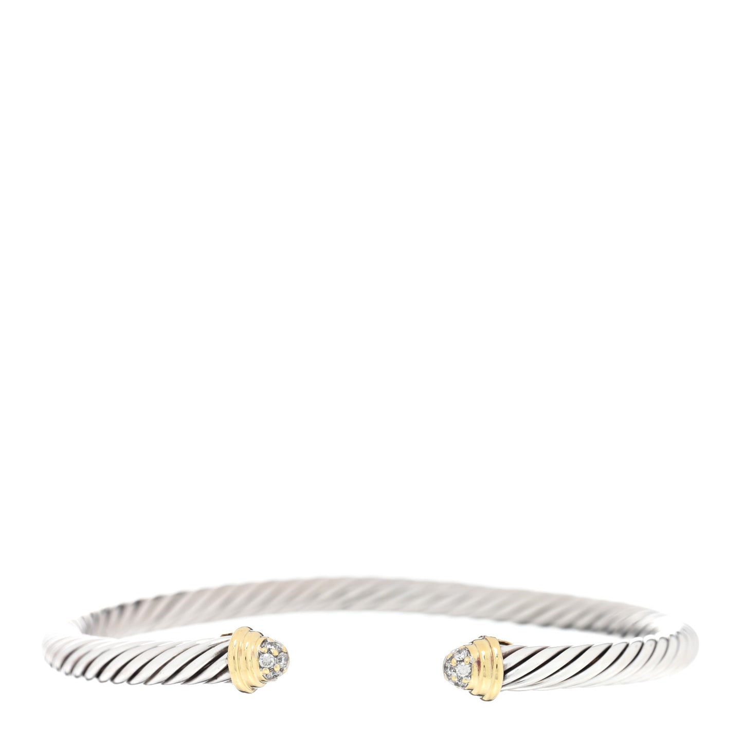 Sterling Silver 18K Yellow Gold Diamond 4mm Cable Bracelet
