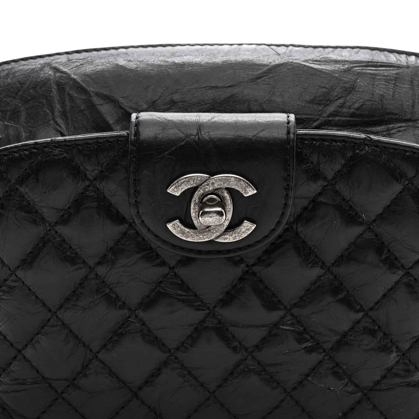 Crumpled Calfskin Quilted Casual Rock Waist Bag Fanny Pack Black