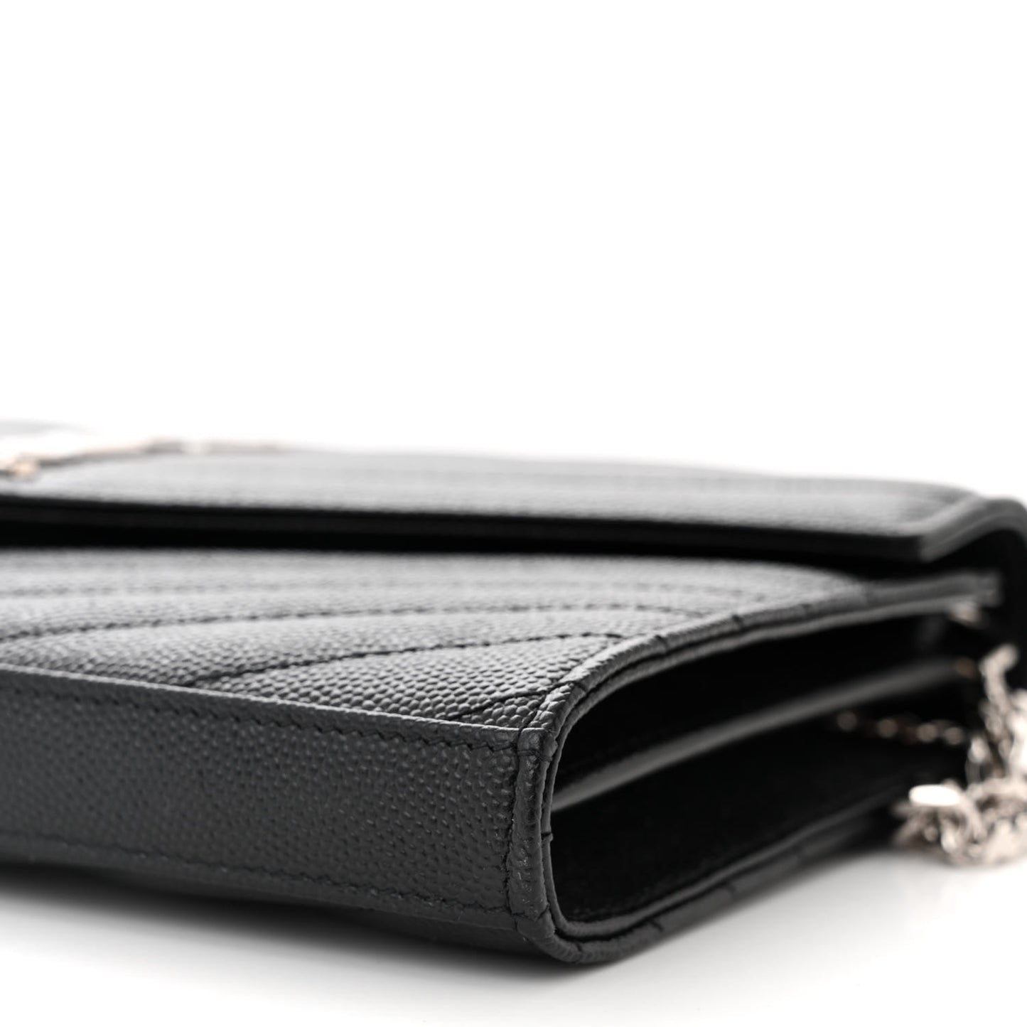 Grain De Poudre Matelasse Chevron Monogram Chain Wallet Black