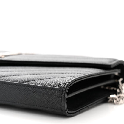Saint Laurent Grain De Poudre Matelasse Chevron Monogram Chain Wallet Black 10 of 11
