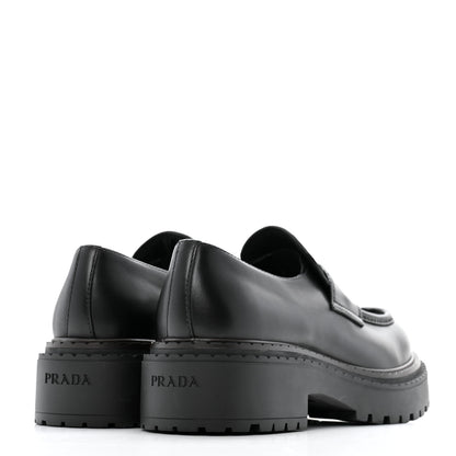 Prada Spazzolato Metal Triangle Logo Mens 35mm Loafers 8 Black 5 of 13