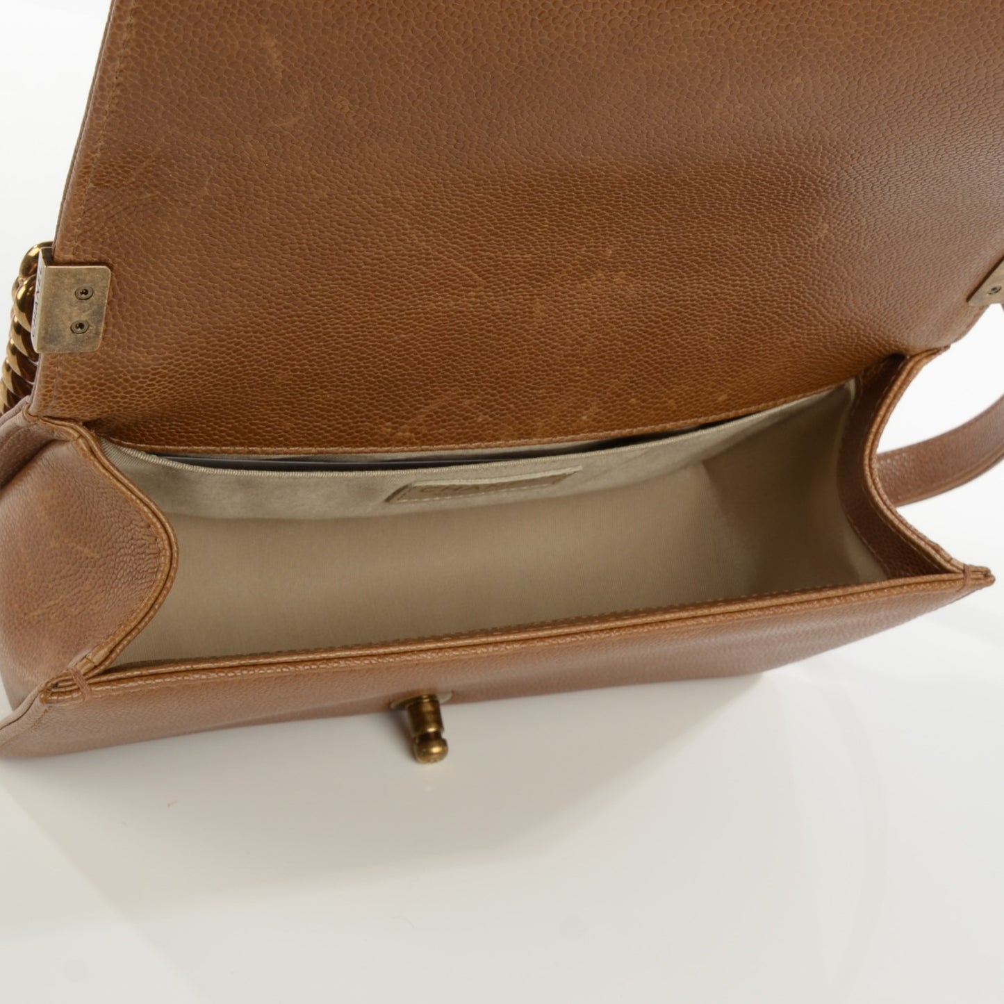 Caviar Quilted Medium Boy Flap Light Brown