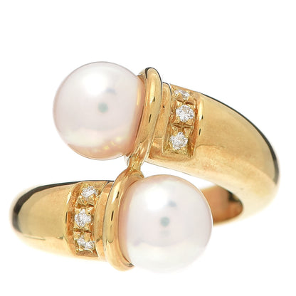 Mikimoto 18K Yellow Gold Diamond Akoya Pearl 8-8.5mm Bypass Ring 50 5.5 1 of 4