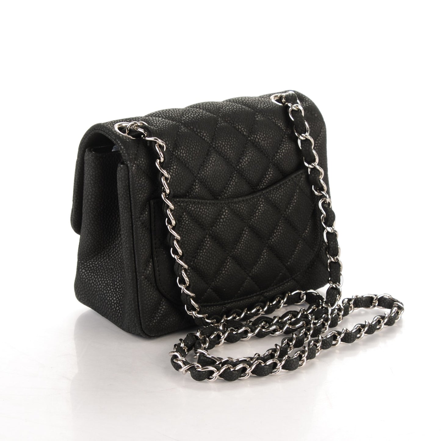 Iridescent Caviar Quilted Mini Square Flap Black