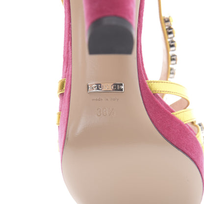 Gucci Velvet Nappa Crystal Zephyra Slingback Platform High Heel Sandals 38.5 Pink Gold 8 of 9