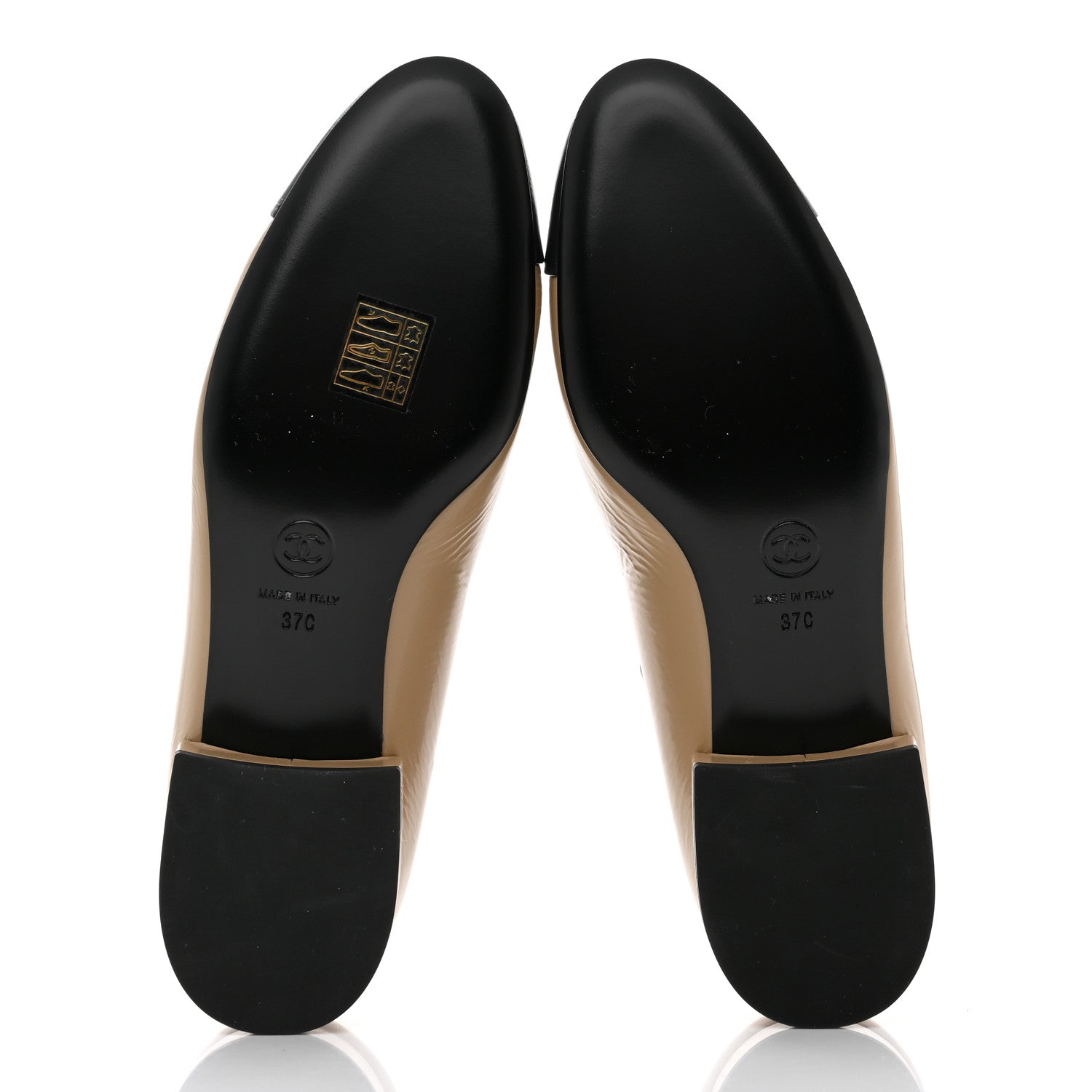 Chanel Shiny Calfskin Cap Toe Mary Jane Low Heel Strap Pumps 37 Beige Black 5 of 9