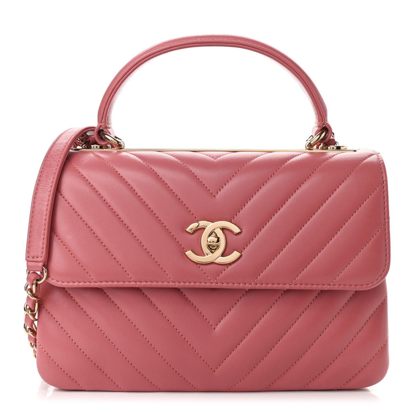 Lambskin Chevron Quilted Small Trendy CC Dual Handle Flap Bag Light Pink