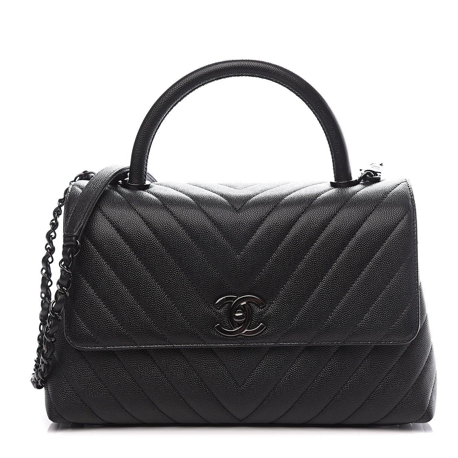 Chanel Caviar Chevron Quilted Small Coco Handle Flap So Black 1 of 10