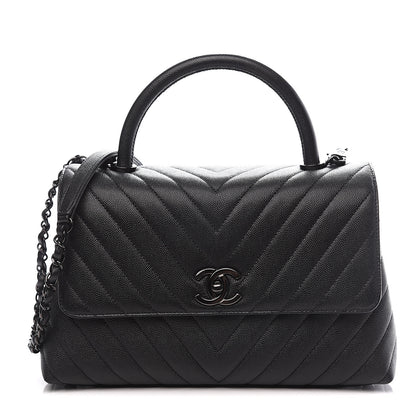 Chanel Caviar Chevron Quilted Small Coco Handle Flap So Black 1 of 10