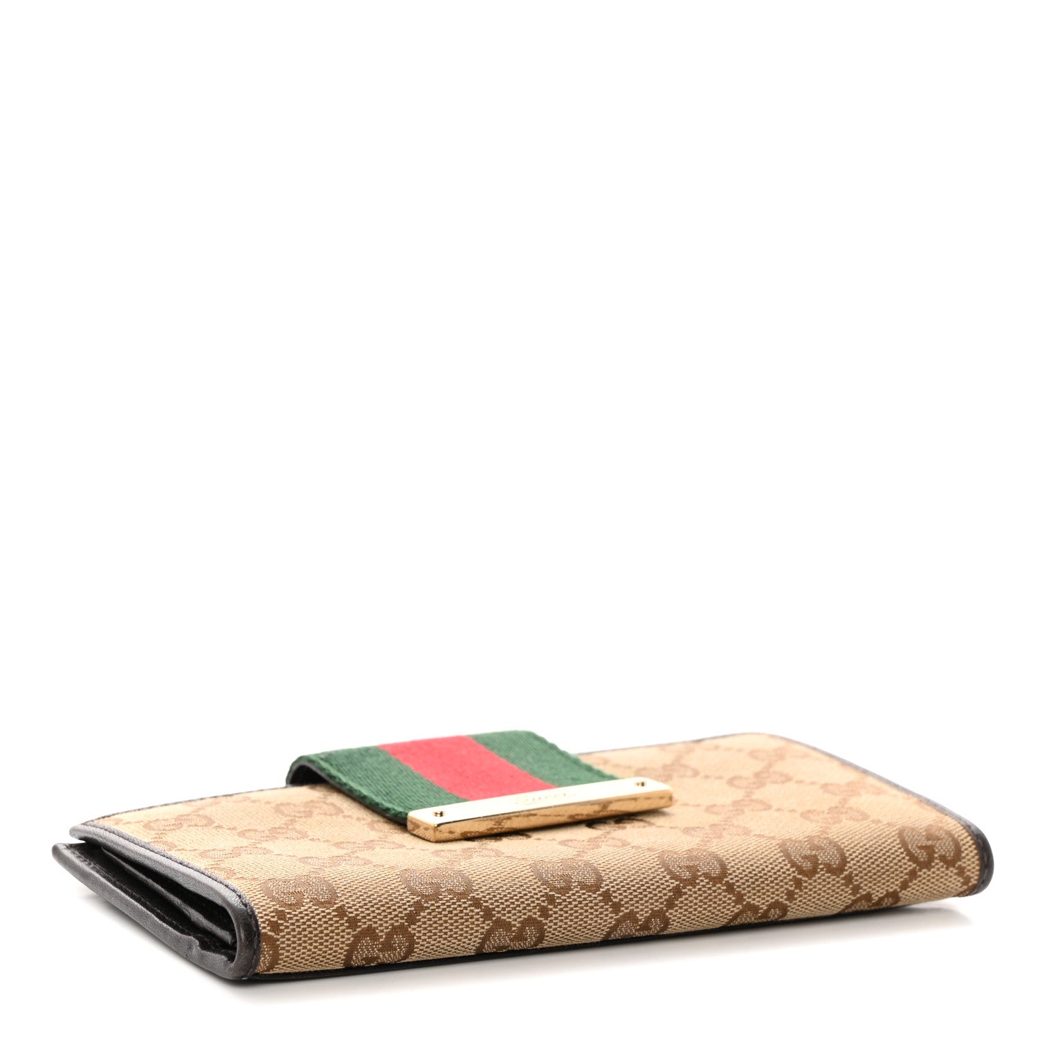 Gucci Monogram Calfskin Ladies Web Continental Wallet Beige Ebony Cocoa 5 of 8
