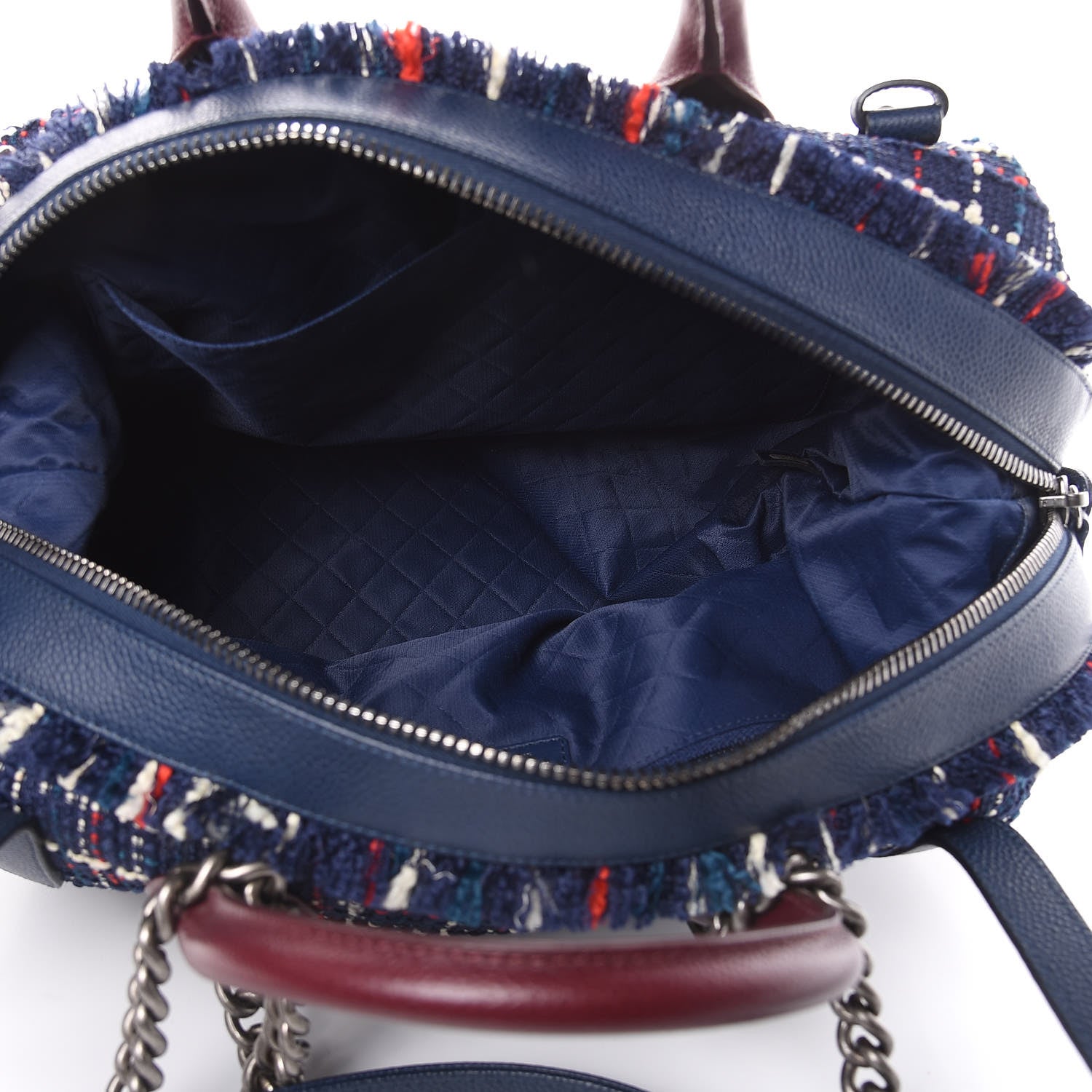 Chanel Tweed Trip Bowling Bag Navy Burgundy 5 of 9