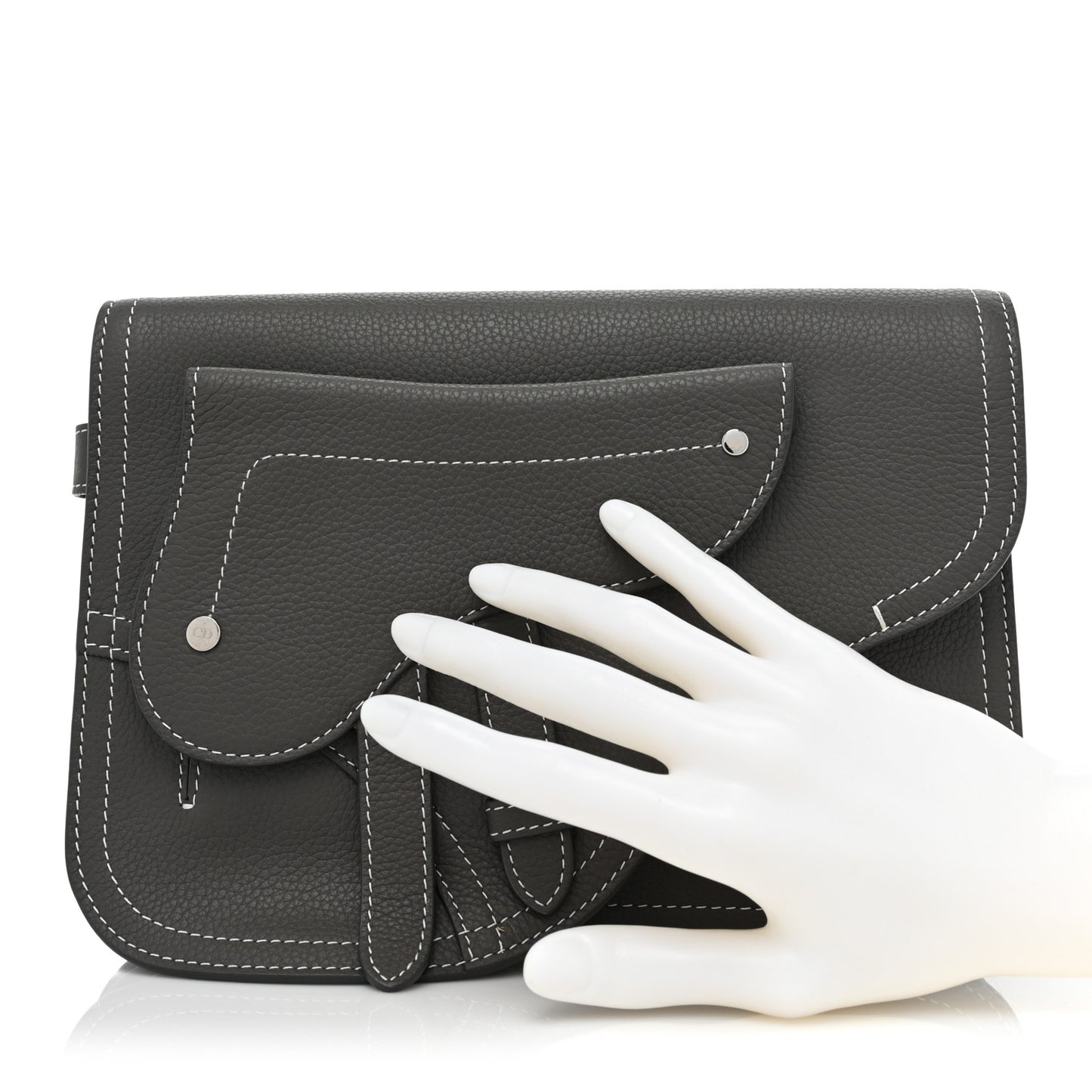 X KAWS Grained Calfskin Saddle Wristlet Grey