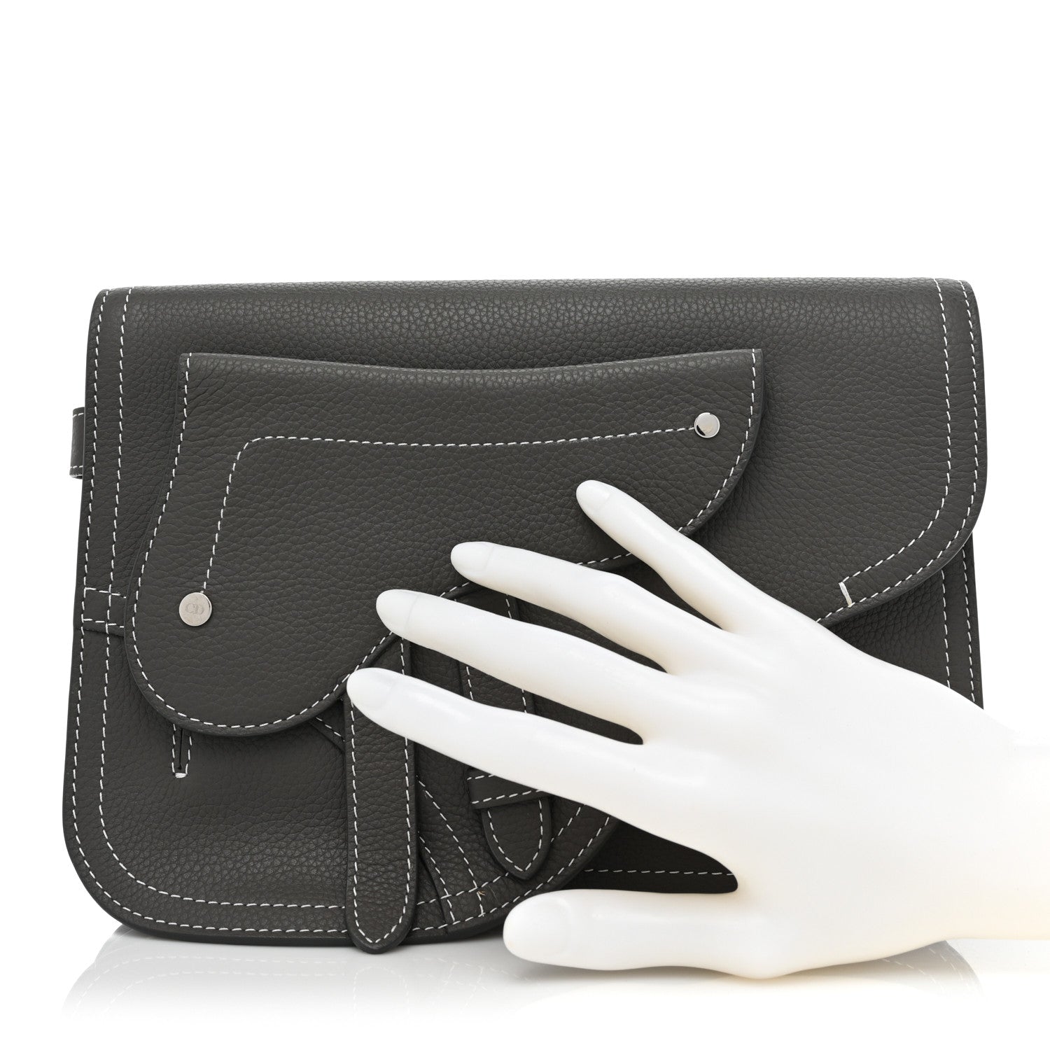 Christian Dior X KAWS Grained Calfskin Saddle Wristlet Grey 2 of 9