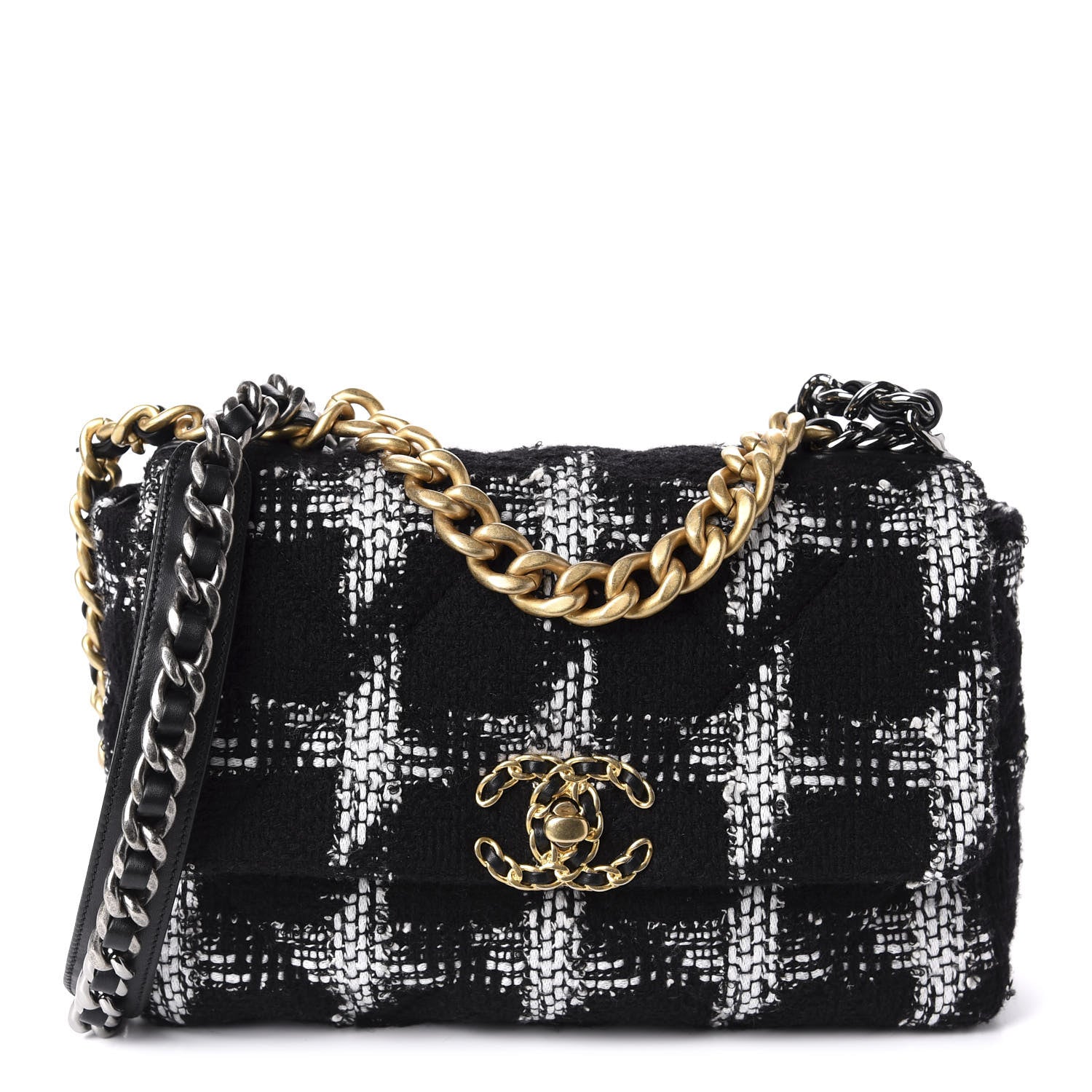 Chanel Tweed Quilted Medium 19 Flap Black White 1 of 12