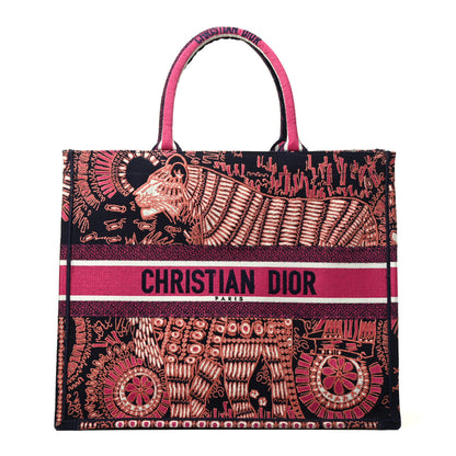 Christian Dior Canvas Embroidered Dior Animals Tiger Book Tote Deep Blue Fuchsia 1 of 9