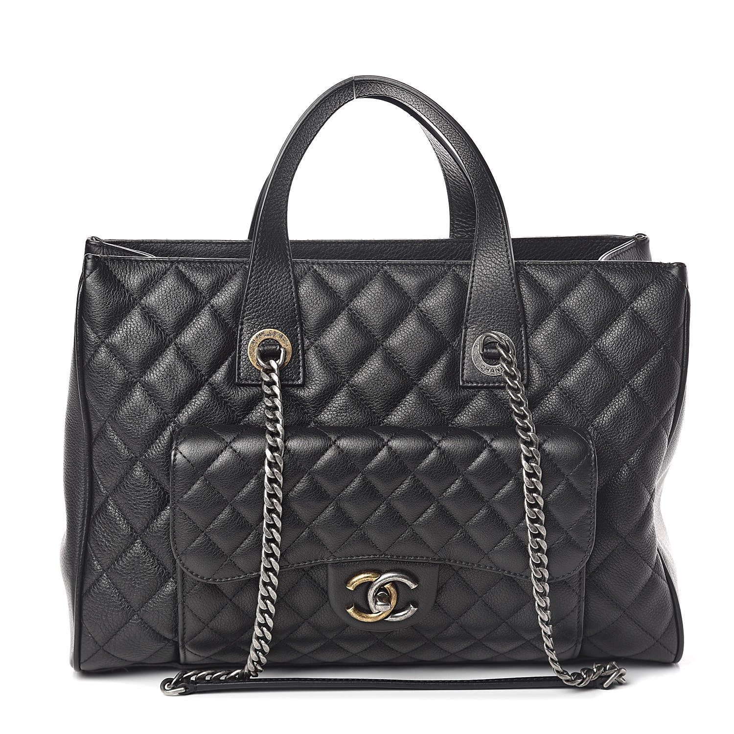 Chanel Metallic Grained Calfskin Quilted Large Casual Pocket Tote Black 1 of 10