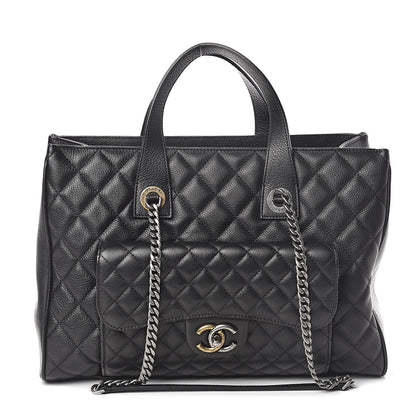 Chanel Metallic Grained Calfskin Quilted Large Casual Pocket Tote Black 1 of 10