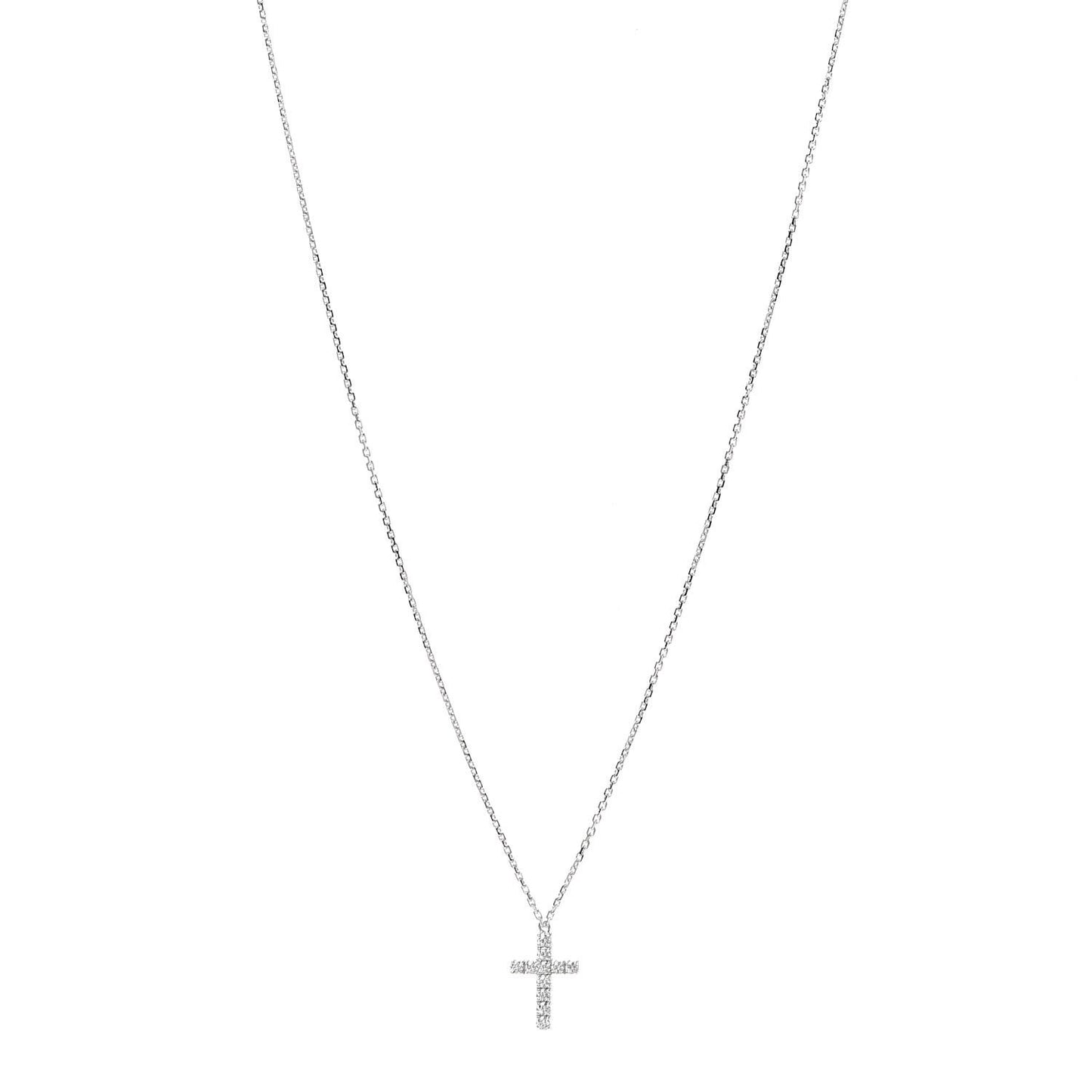 18K White Gold Diamond Symbols Cross Pendant Necklace