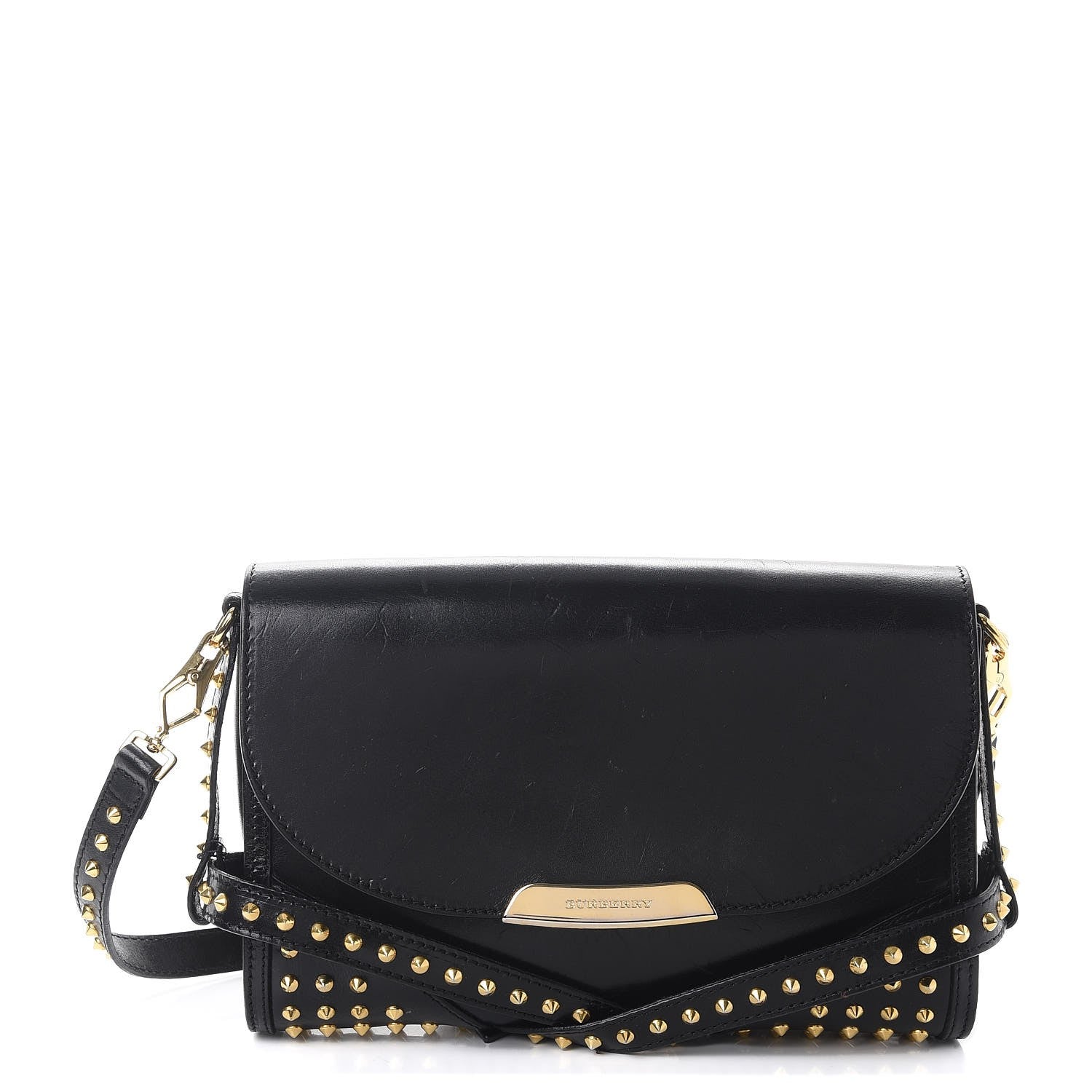 Burberry Polished Bridle Calfskin Studded Small Abbott Crossbody Bag Black 1 of 13