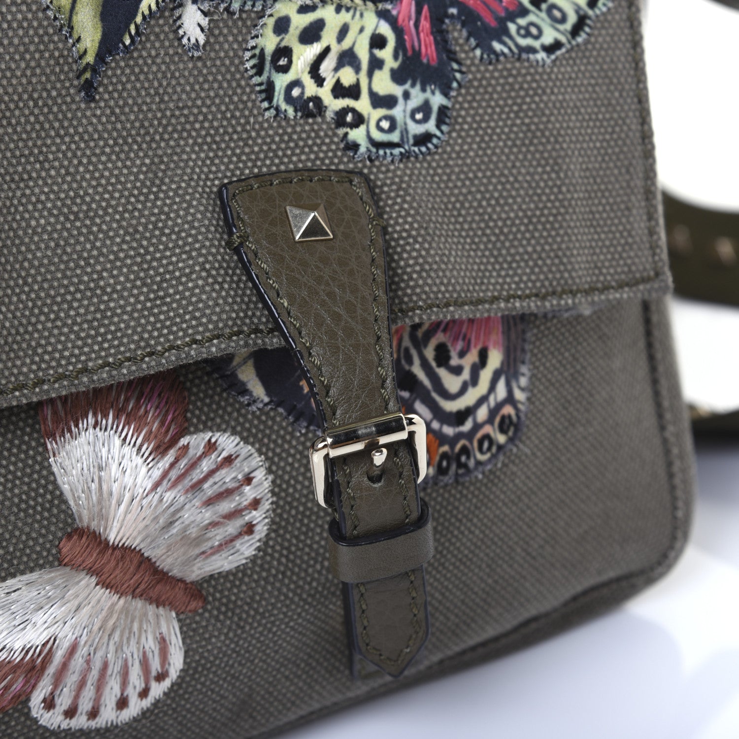 Valentino Garavani Canvas Butterfly Embroidered Rockstud Messenger Bag Military Green 18 of 25