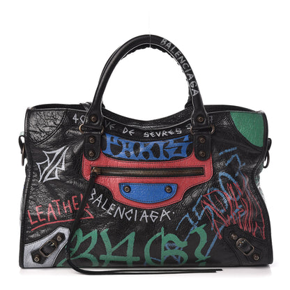 Balenciaga Agneau Graffiti All Over Classic Hardware City Black Vert Rouge 1 of 10