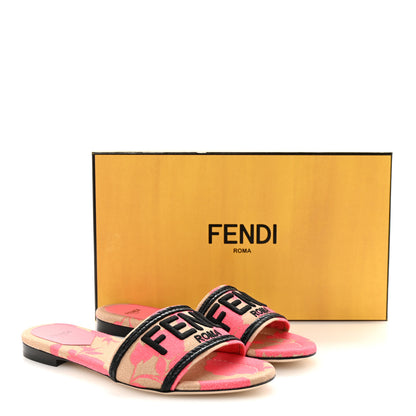 Fendi Canvas Rose Logo Embroidered Flat Slide Sandals 36.5 Kissed Black 9 of 9