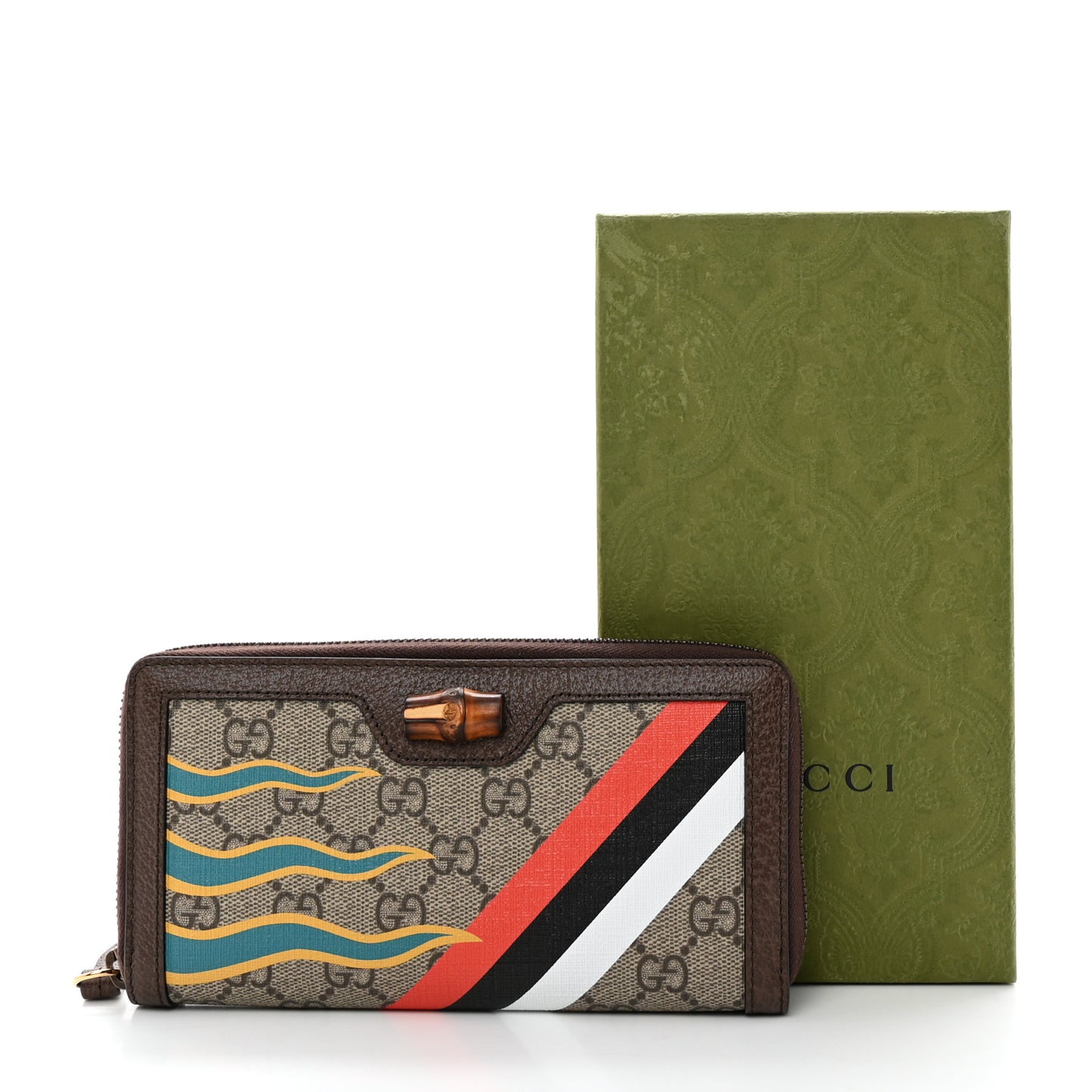 GG Supreme Monogram Equestrian Diana Zip Around Continental Wallet Beige Ebony Multicolor New Acero